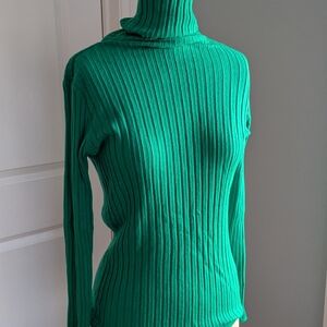 Green Ribbed Turtleneck Sweater